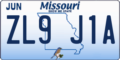 MO license plate ZL9J1A