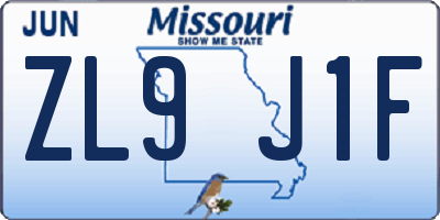 MO license plate ZL9J1F