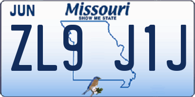 MO license plate ZL9J1J