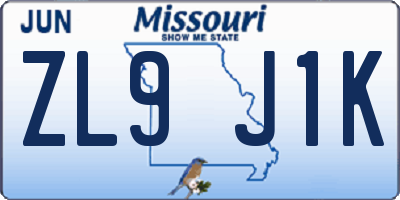MO license plate ZL9J1K