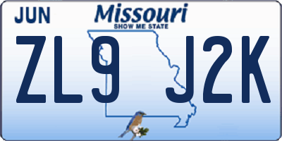 MO license plate ZL9J2K