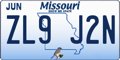 MO license plate ZL9J2N