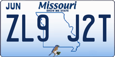 MO license plate ZL9J2T