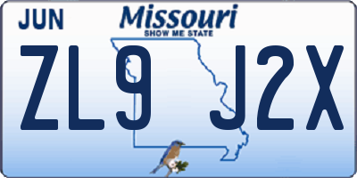 MO license plate ZL9J2X