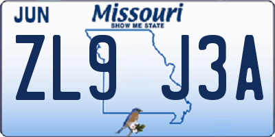 MO license plate ZL9J3A