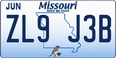MO license plate ZL9J3B