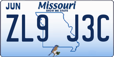 MO license plate ZL9J3C