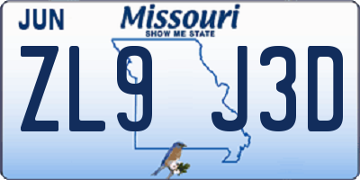 MO license plate ZL9J3D