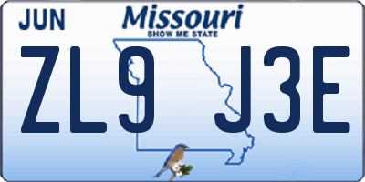 MO license plate ZL9J3E