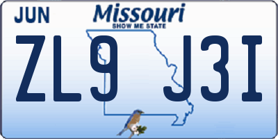 MO license plate ZL9J3I