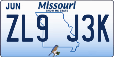 MO license plate ZL9J3K