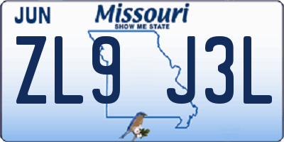 MO license plate ZL9J3L