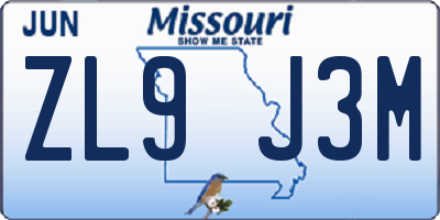MO license plate ZL9J3M