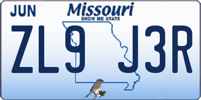 MO license plate ZL9J3R