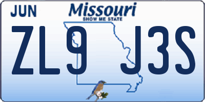 MO license plate ZL9J3S