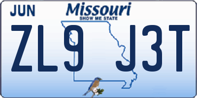 MO license plate ZL9J3T