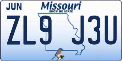MO license plate ZL9J3U