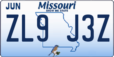 MO license plate ZL9J3Z