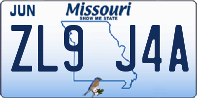 MO license plate ZL9J4A