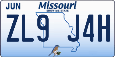 MO license plate ZL9J4H