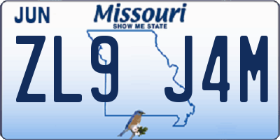 MO license plate ZL9J4M