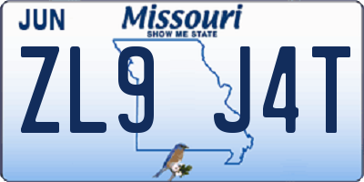 MO license plate ZL9J4T