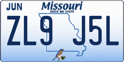 MO license plate ZL9J5L