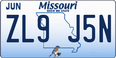 MO license plate ZL9J5N