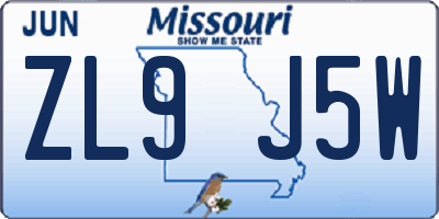 MO license plate ZL9J5W