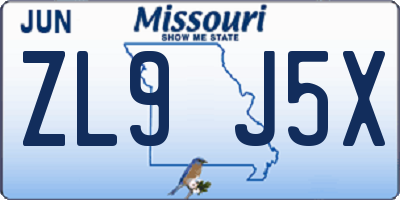MO license plate ZL9J5X