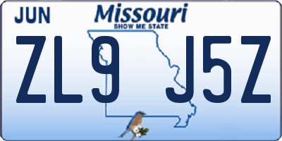 MO license plate ZL9J5Z