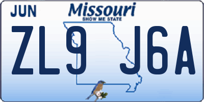 MO license plate ZL9J6A