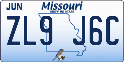 MO license plate ZL9J6C