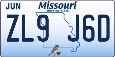MO license plate ZL9J6D