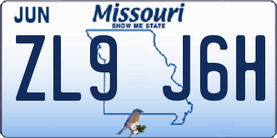 MO license plate ZL9J6H