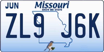 MO license plate ZL9J6K