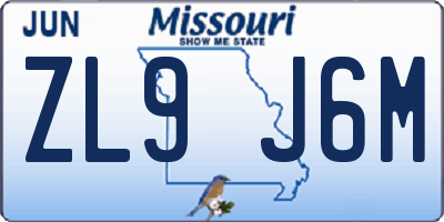 MO license plate ZL9J6M