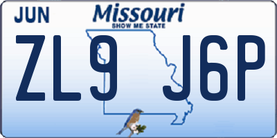 MO license plate ZL9J6P