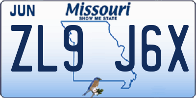 MO license plate ZL9J6X