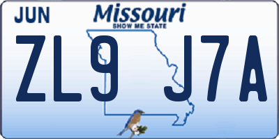 MO license plate ZL9J7A