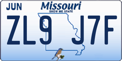 MO license plate ZL9J7F