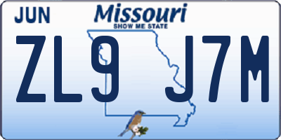 MO license plate ZL9J7M