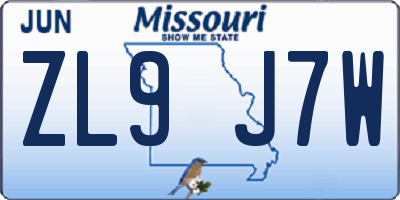 MO license plate ZL9J7W