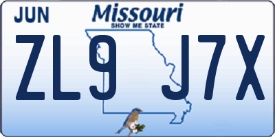 MO license plate ZL9J7X