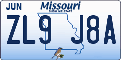 MO license plate ZL9J8A