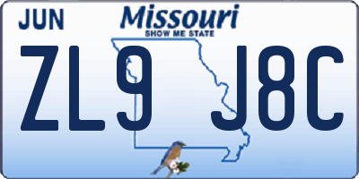 MO license plate ZL9J8C