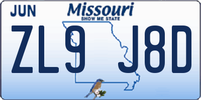 MO license plate ZL9J8D