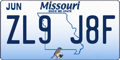 MO license plate ZL9J8F