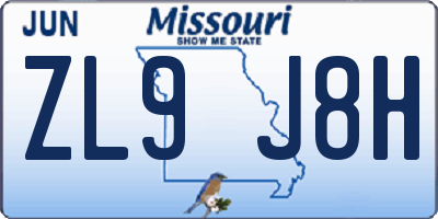 MO license plate ZL9J8H