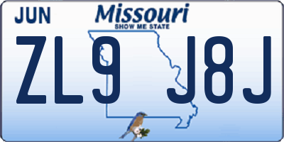 MO license plate ZL9J8J